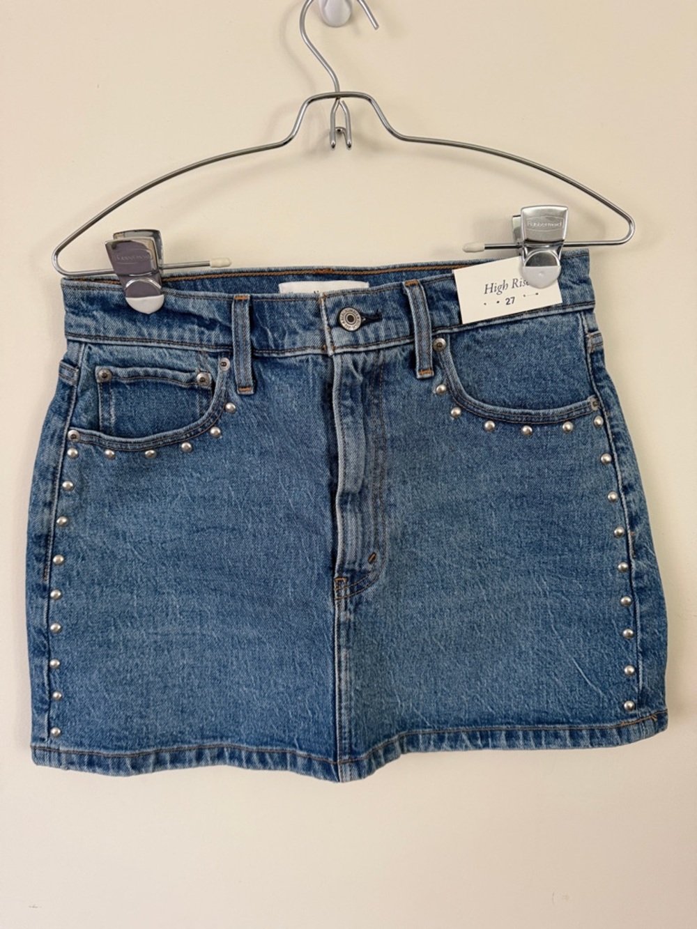 Abercrombie & Fitch Blue Denim Mini Skirt with Stud Trim